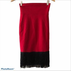 Vintage red and black fringe skirt